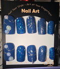 Blue winter snow press on nails