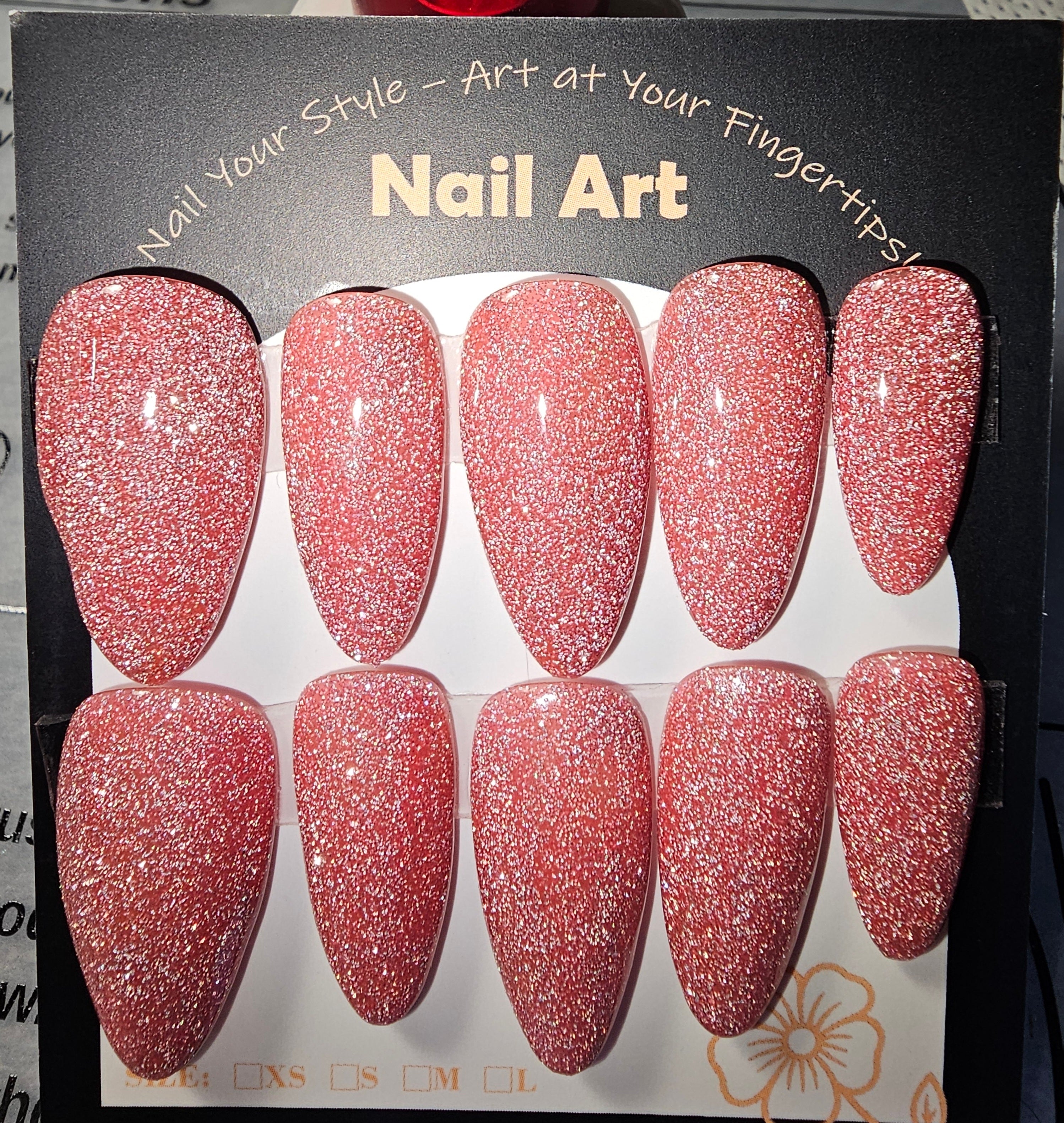 Red glitter color changing press on nails