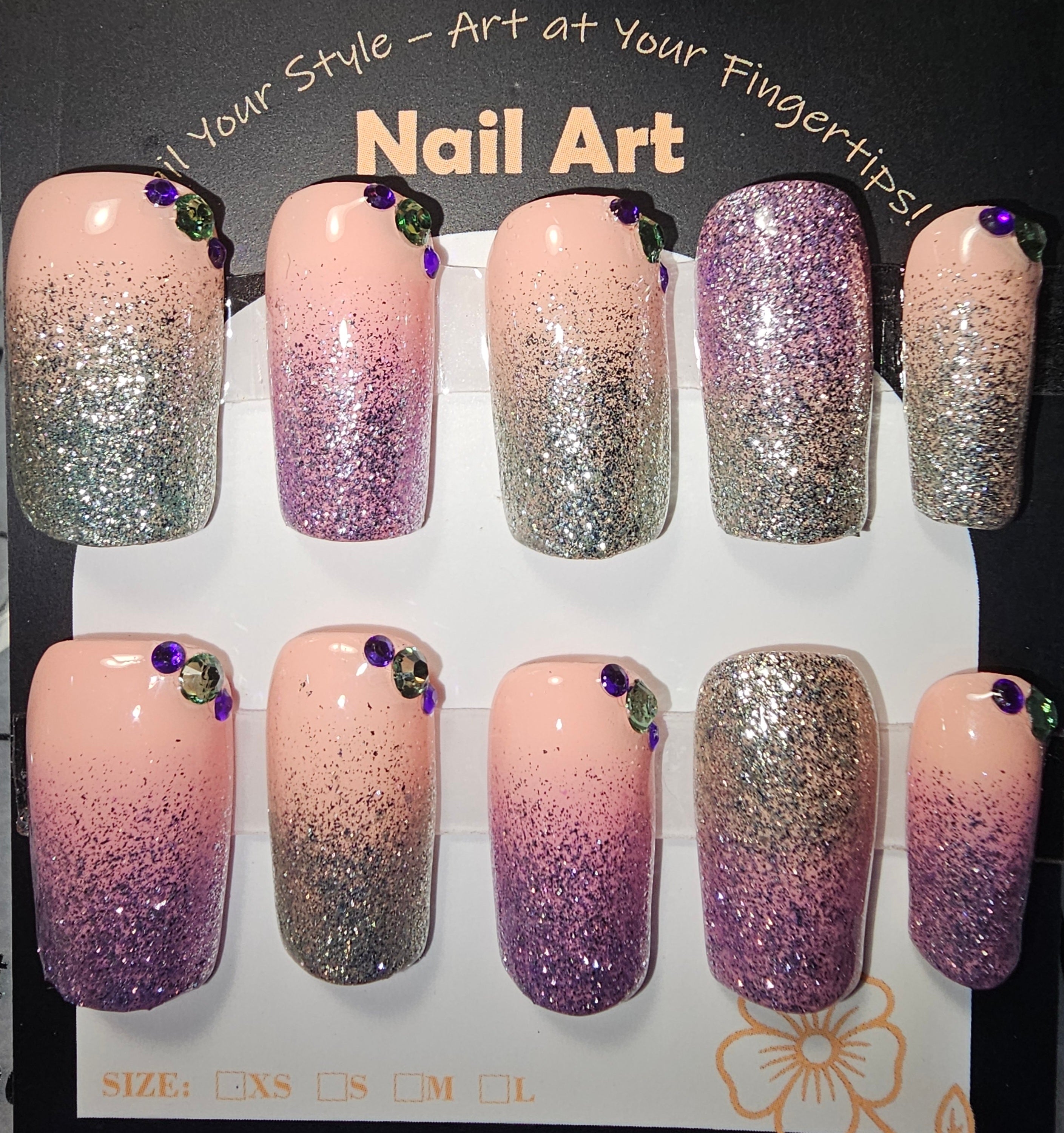 Purple and silver ombre press on nails