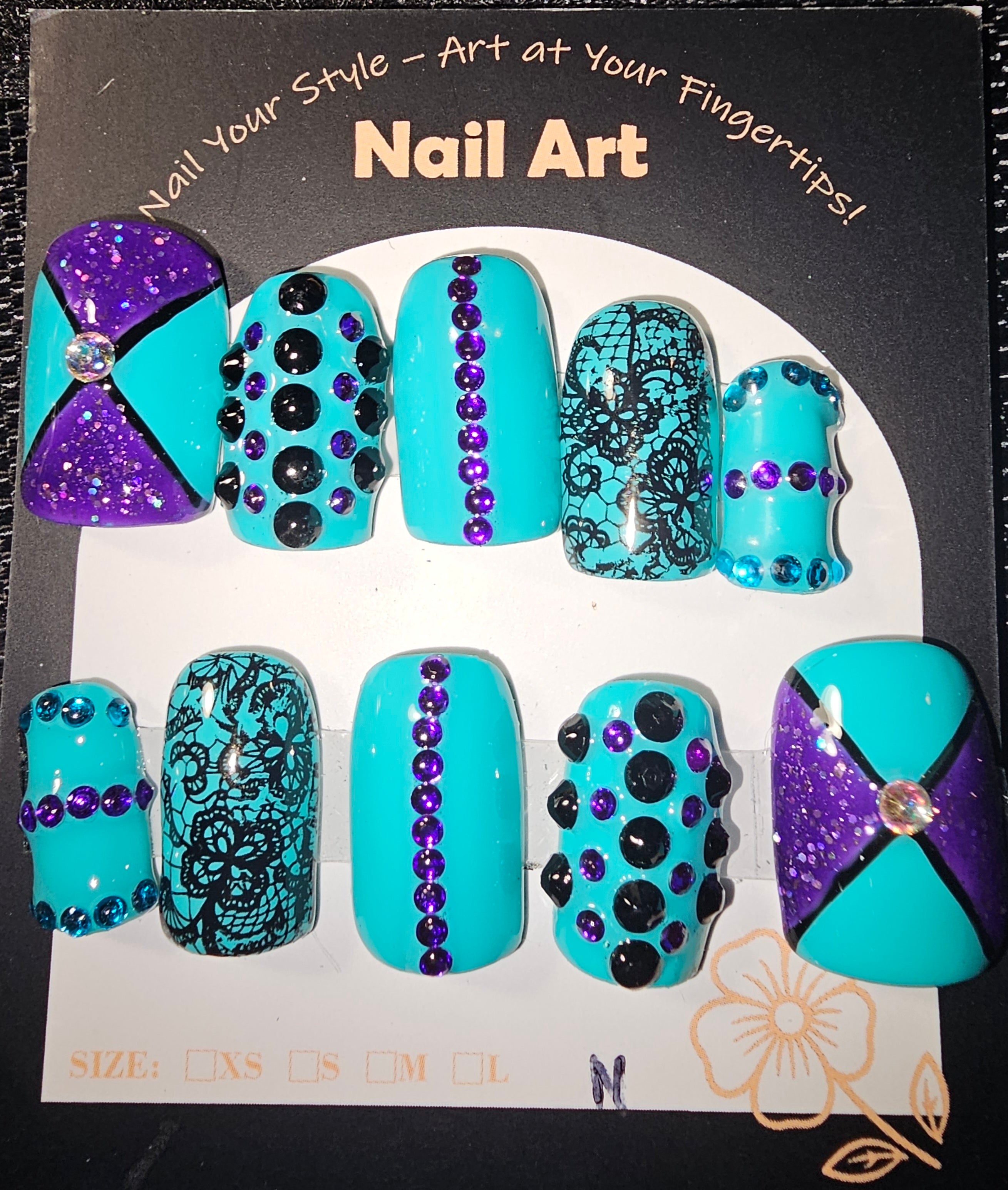 Fun geometric rhinestone design press on nails