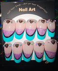 Tiffany blue french tip with accent design press on nails