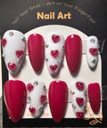red and white hearts press on nails