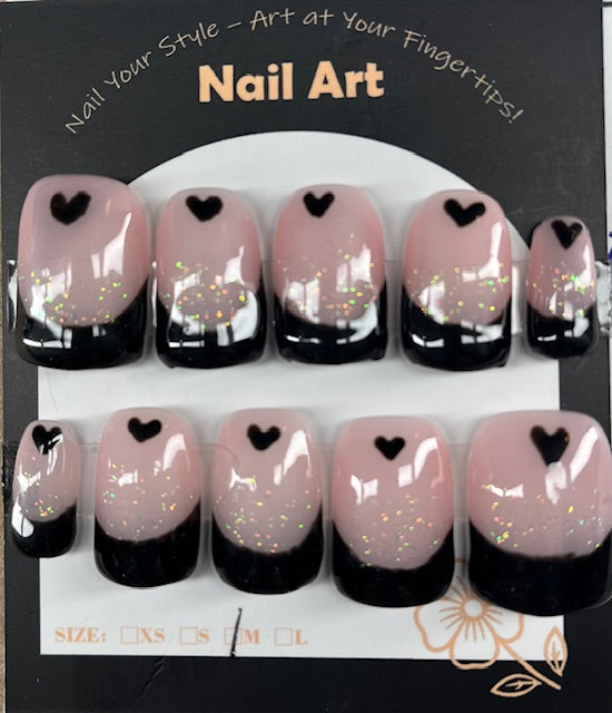 Glimmering and stunning black french tip with a twist press on nails